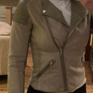 H&M taupe vegan leather/suede moto jacket, size 2